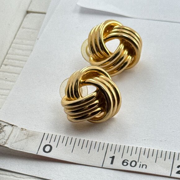 Gold Plated Love Knot Stud Earrings Classic Twisted Dome Pierced Vintage Style - Picture 6 of 6